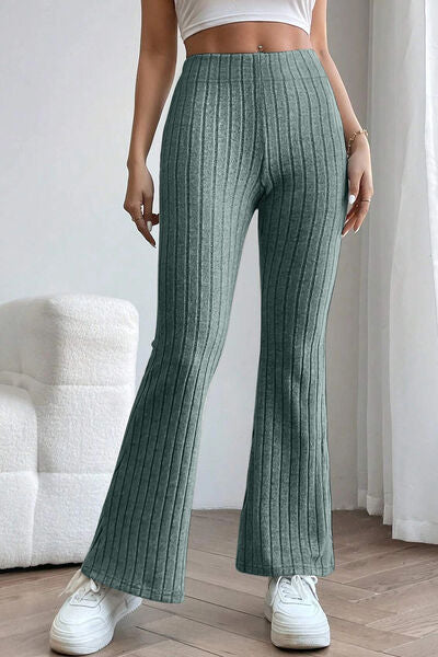 Basic Bae Full Size Ribbed High Waist Flare Pants Trandify deal