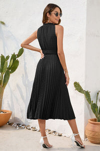 Swiss Dot Tie Neck Sleeveless Dress Trandify deal