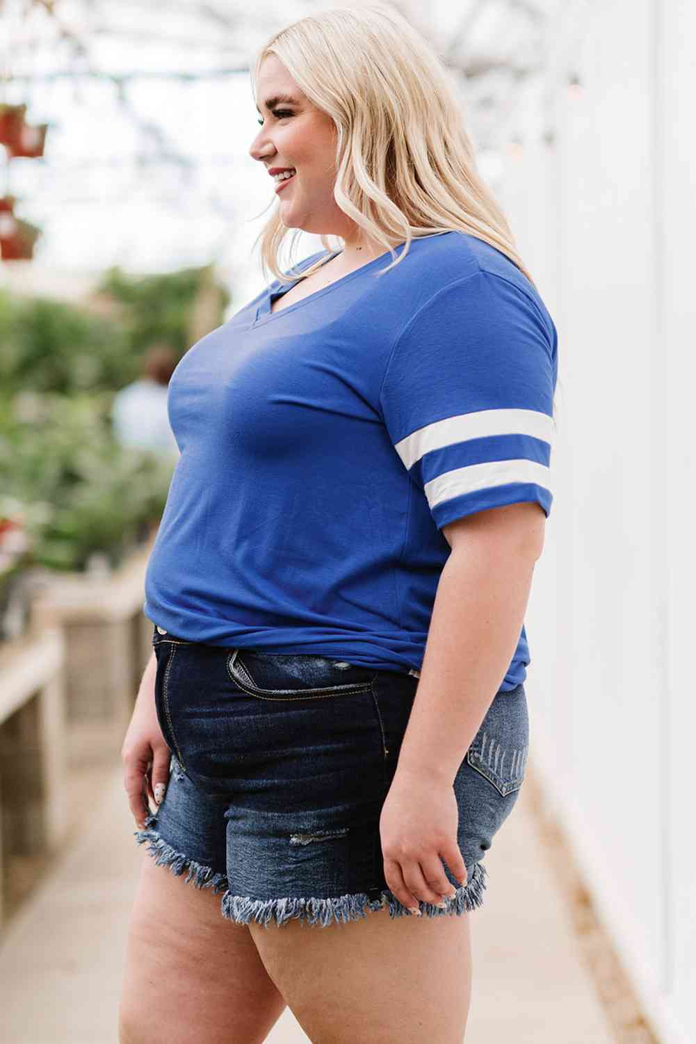 Plus Size Striped V-Neck Tee Shirt Trandify deal