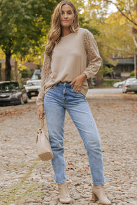 Waffle-Knit Round Neck Long Sleeve Blouse Trandify deal