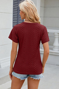 Eyelet Surplice Short Sleeve T-Shirt Trandify deal