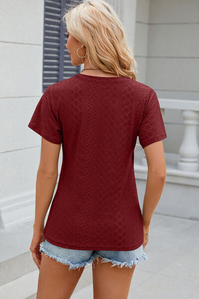 Eyelet Surplice Short Sleeve T-Shirt Trandify deal