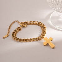 Stainless Steel Imitation Gemstone Cross Shape Pendant Bracelet Trandify deal