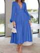 Deep V-Neck Balloon Sleeve Plain Maxi Dress Trandify deal