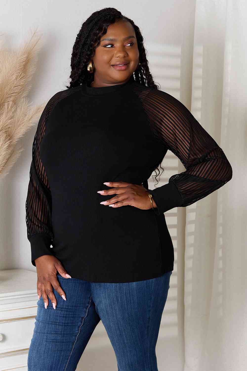 Double Take Round Neck Raglan Sleeve Blouse Trandify deal