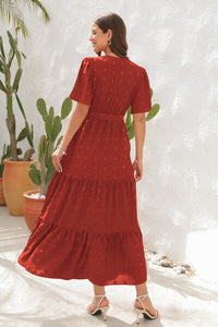 Swiss Dot Tied Surplice Short Sleeve Dress Trandify deal
