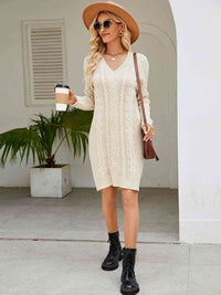 Cable-Knit V-Neck Mini Sweater Dress Trandify deal