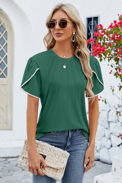 Round Neck Petal Sleeve T-Shirt Trandify deal