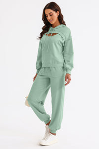 Cutout Drawstring Hoodie and Joggers Active Set Trandify deal