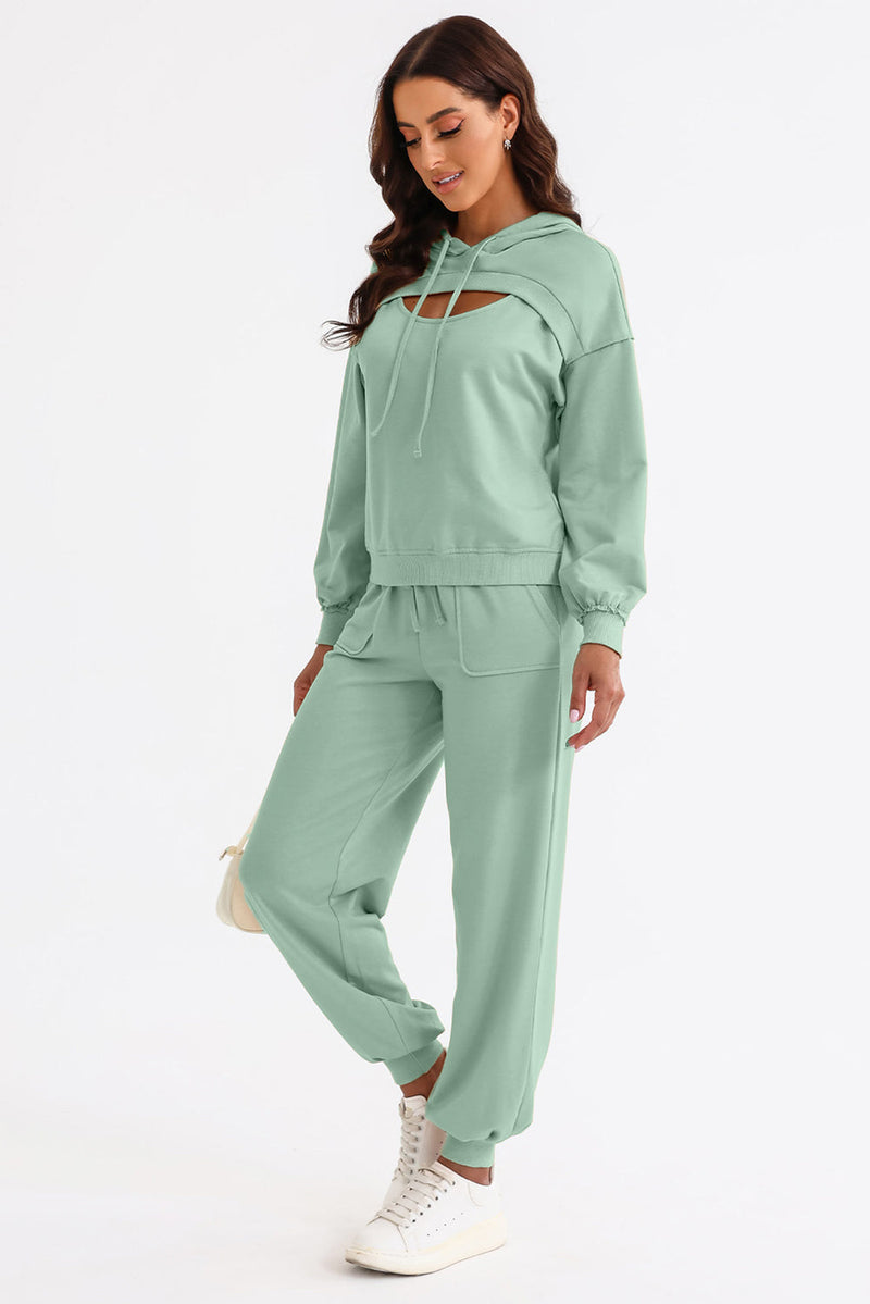 Cutout Drawstring Hoodie and Joggers Active Set Trandify deal