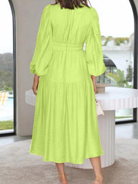 Deep V-Neck Balloon Sleeve Plain Maxi Dress Trandify deal