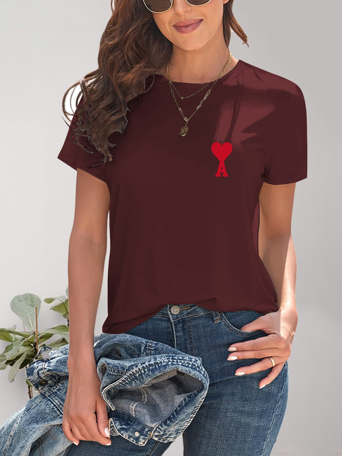 Heart Round Neck Short Sleeve T-Shirt Trandify deal