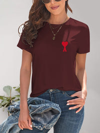 Heart Round Neck Short Sleeve T-Shirt Trandify deal