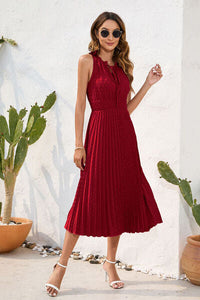 Swiss Dot Tie Neck Sleeveless Dress Trandify deal