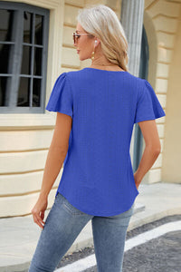 Eyelet Square Neck Short Sleeve T-Shirt Trandify deal