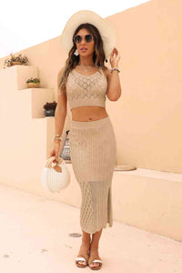 Openwork Cropped Tank and Split Skirt Set Trandify deal