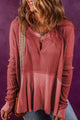 Notched Neck Long Sleeve Slit Blouse Trandify deal