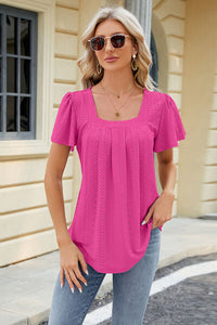 Eyelet Square Neck Short Sleeve T-Shirt Trandify deal