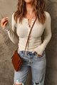 Waffle-Knit Half Snap Long Sleeve T-Shirt Trandify deal