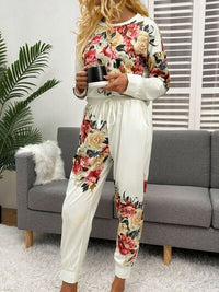 Printed Round Neck Top and Drawstring Pants Lounge Set Trandify deal