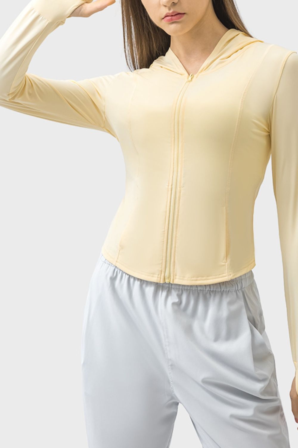 Pocketed Zip Up Hooded Long Sleeve Active Outerwear Trandify deal