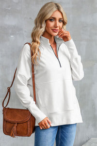 Half Zip Pocketed Dropped Shoulder Sweatshirt Trandify deal