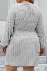 Plus Size Ribbed Tie Front Long Sleeve Sweater Dress Trandify deal