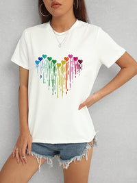 Heart Round Neck Short Sleeve T-Shirt Trandify deal