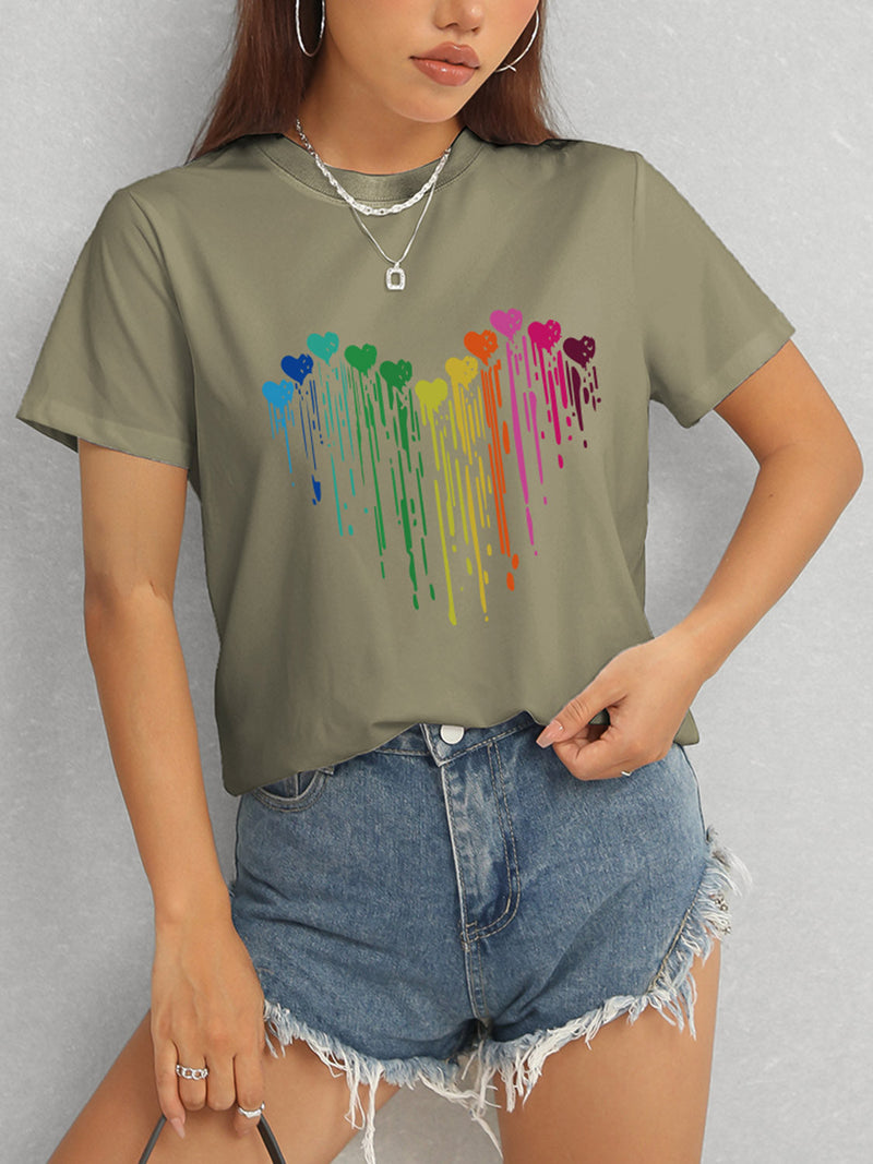 Heart Round Neck Short Sleeve T-Shirt Trandify deal