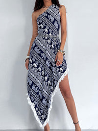 Fringe Printed Single Shoulder Dress Trandify deal