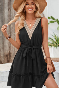 Tied Frill Sleeveless Mini Dress Trendsi