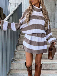 Striped Turtleneck Sweater Dress Trandify deal