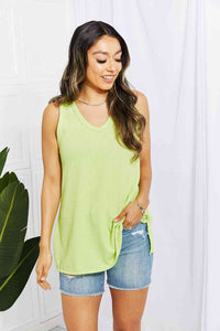 Blumin Apparel Chance of Sun Full Size Ribbed V-Neck Tank in Green Trandify deal