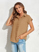 Swiss Dot Button Up Cap Sleeve Shirt Trandify deal