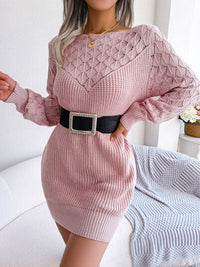Openwork Boat Neck Sweater Dress Trandify deal