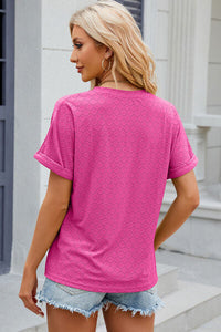 Eyelet Notched Short Sleeve T-Shirt Trandify deal
