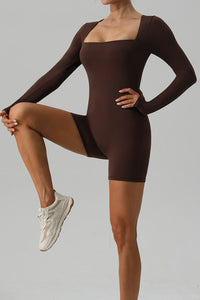 Square Neck Long Sleeve Active Romper Trandify deal
