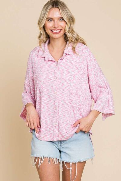 Culture Code Button Up Drop Shoulder Slit Shirt Trandify deal