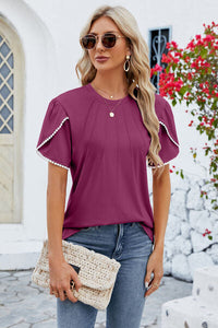 Round Neck Petal Sleeve T-Shirt Trandify deal