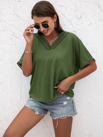 lvy Lane Lace Detail V-Neck T-Shirt Trandify deal
