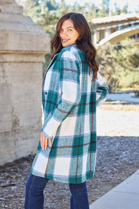 Double Take Full Size Plaid Button Up Lapel Collar Coat Trandify deal
