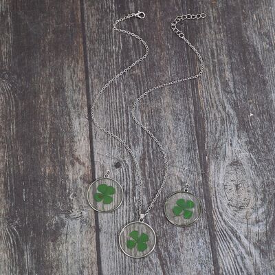 Lucky Clover Alloy Acrylic Earrings and Necklace Jewelry Set Trandify deal
