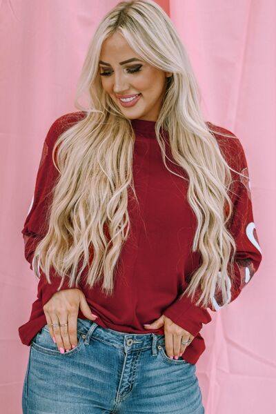 Heart Sequin Round Neck Long Sleeve T-Shirt Trandify deal