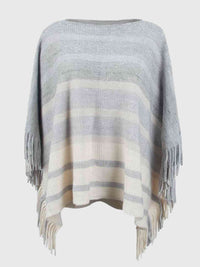 Striped Boat Neck Poncho with Fringes Trandify deal