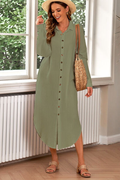 Button Up Long Sleeve Shirt Dress Trandify deal