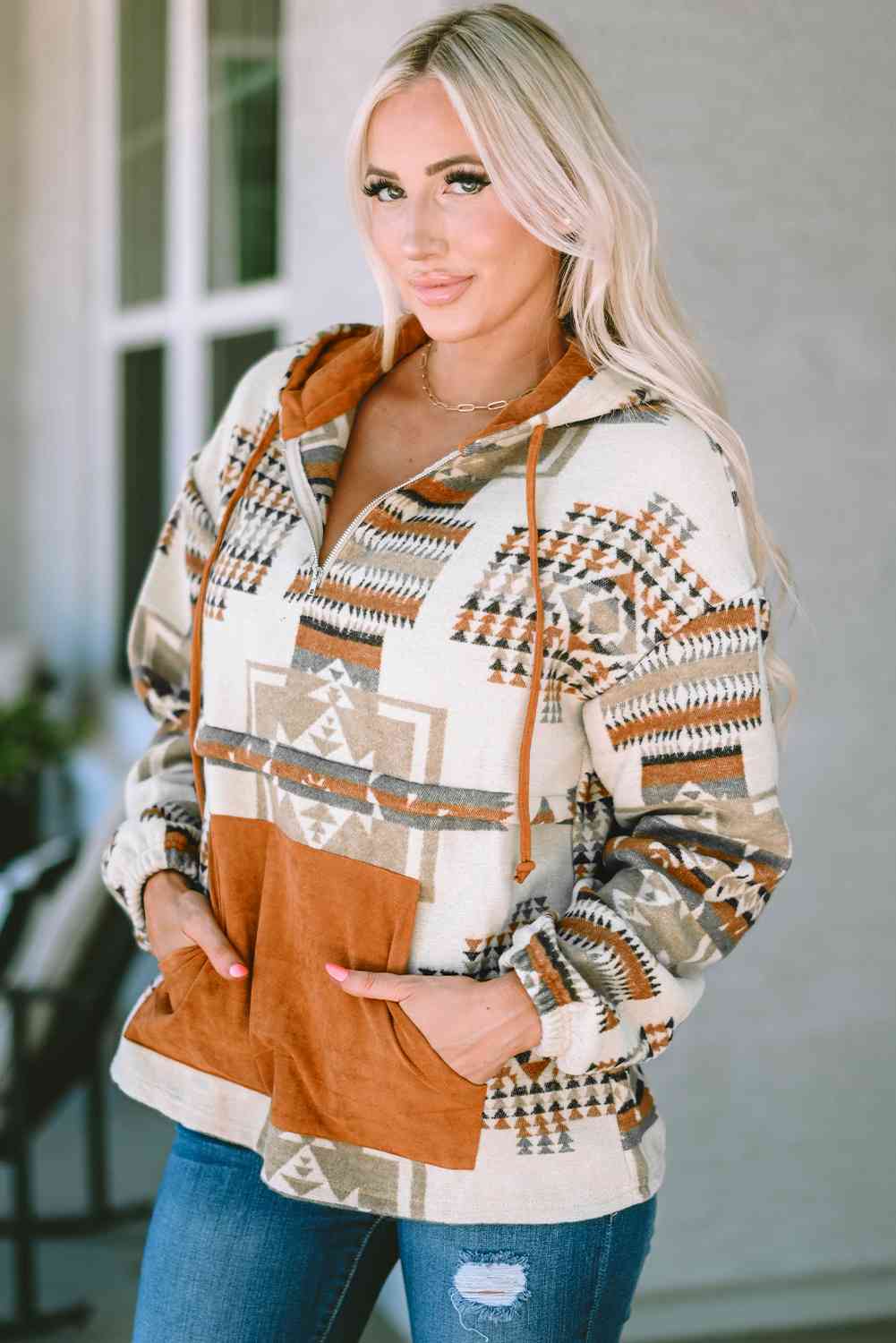 Geometric Quarter-Zip Hoodie Trandify deal