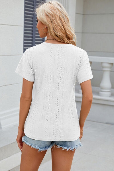 Eyelet Surplice Short Sleeve T-Shirt Trandify deal