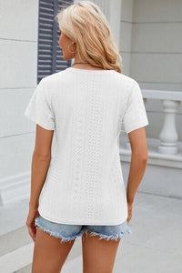 Eyelet Surplice Short Sleeve T-Shirt Trandify deal