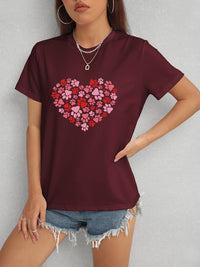 Heart Round Neck Short Sleeve T-Shirt Trandify deal