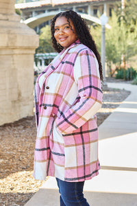Double Take Full Size Plaid Button Up Lapel Collar Coat Trandify deal